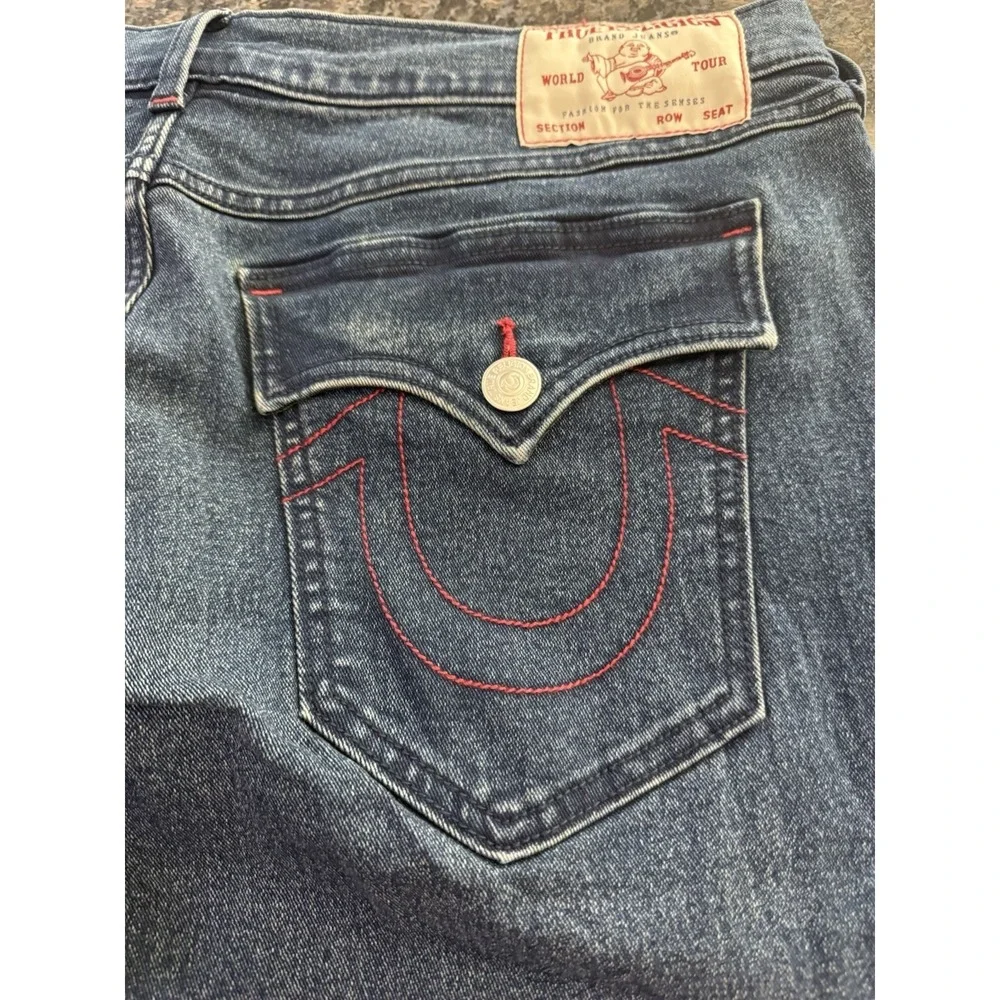 True Religion Geno Relaxed Slim Flap Jeans Men's 36x32 Autumn‎ Wash Blue NWT Red